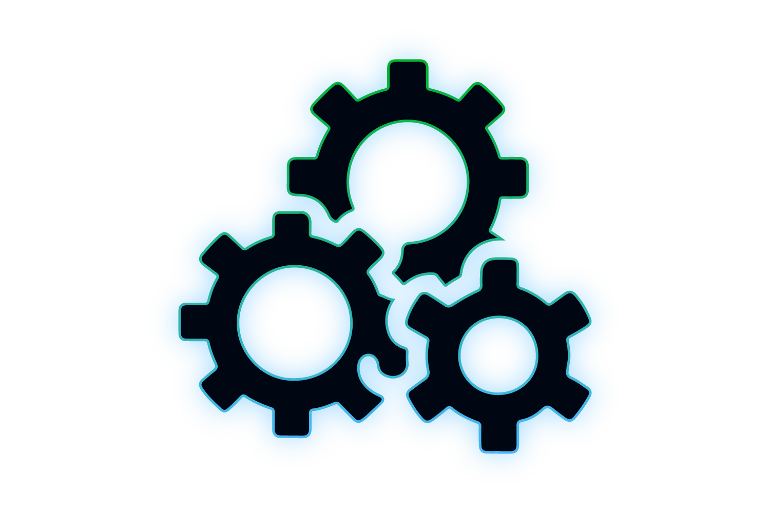 Engranajes azules neón simbolizando software a medida y consultoría gratuita de FixRiver.